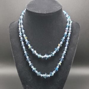 Elegant VTG 2 Strand Blue Faceted Crystal Necklace With Extender